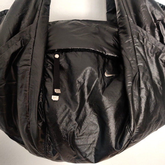 Nike Victory Gym Tote Duffle Workout Bag Shiny Black Travel Trip BA4905-001 Rare - Picture 4 of 16